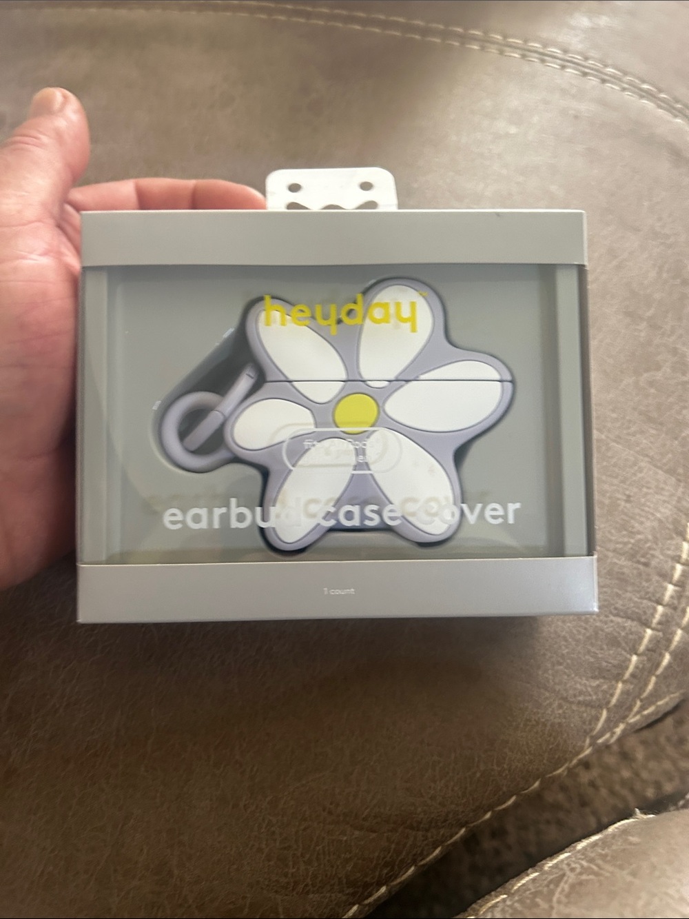 heyday Daisy Earbud Case Cover - White, Yellow & Gray